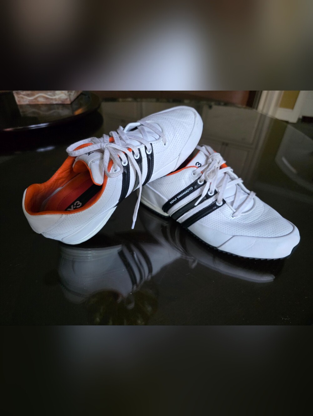 Adidas Y-3 Yohji Yamamoto Leather Track Sneakers White Black Orange Men's US 7